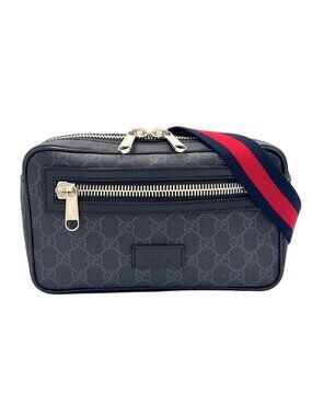 Gucci New Arrival GG Supreme Sherry Line Leather Black Belt Bag Silver